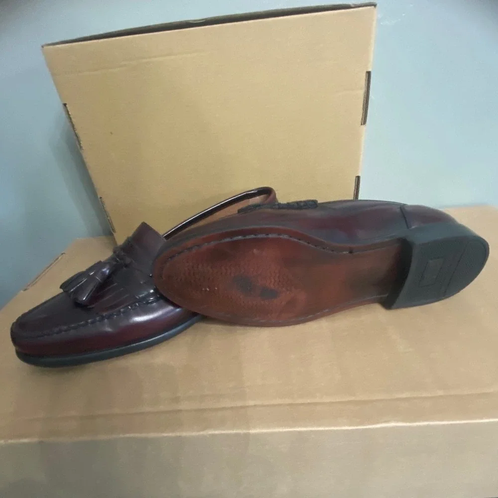Bass Jeffrey Mens Burgundy Leather Tassel Kiltie Loafers Dress Shoes 10M 0902